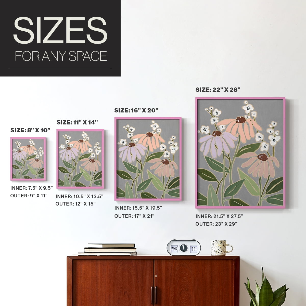 Woodblock Floral I Framed Print - Solid Wood in Single Picture Frame Solid Wood 2 Framed Print