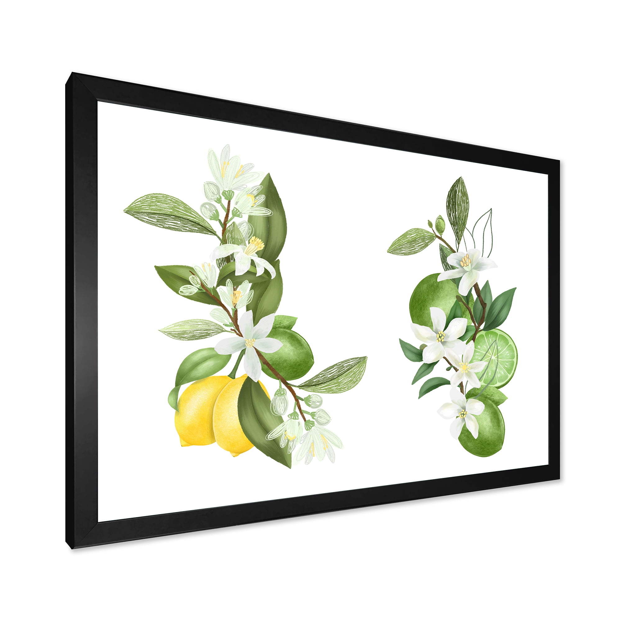 Designart 'Bouquets Of Blooming Lemon Tree Branches on White' Traditional Framed Art Print