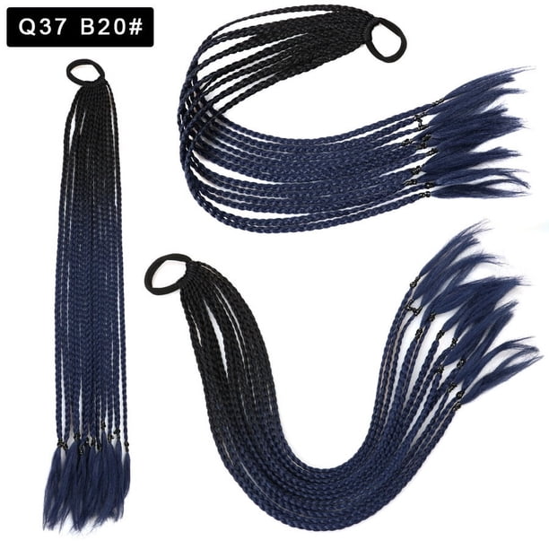 Zhuge 2 extensiones de cabello trenzado de colores con cola de caballo, accesorios para extensiones de cabello trenzado con bandas de goma sintéticas para mujeres, de negro a azul marino