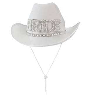 Bride Cowgirl Hat with Veil, Chic Rhinestone Pearl White  display picture 3