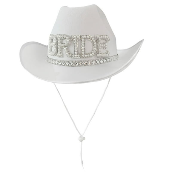 for Rhinestone Women Bride Letter Cowgirl Hat Wide Brim Bridal Western Shinning White Fedora Hat for Photoshoot Supplies