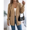 thumbnail image 3 of Open Front Cardigan - Women's Oversized Long Sleeve Knit Sweater, Fashion Cutout Detail Cover-Up | Baberdicy | Women's Long Sleeve Cable Knit Cardigan Sweaters Oversized Open (Khaki | S), 3 of 7
