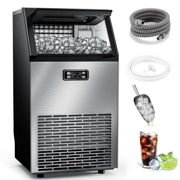 100Lbs/24H Commercial Ice Maker, 45 Cubes in 11 Mins, Stainless Steel, Auto Clean, Under Counter for Home/Bar Use, Auseo