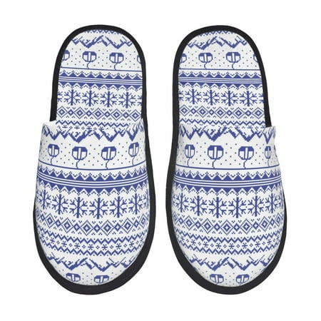 Balery Abstract Gondola Snowflake Slient Indoor Furry Fleece Comfort House Shoes Soft Non-Slip Home Shoes Cotton slippers House Slippers-- Large
