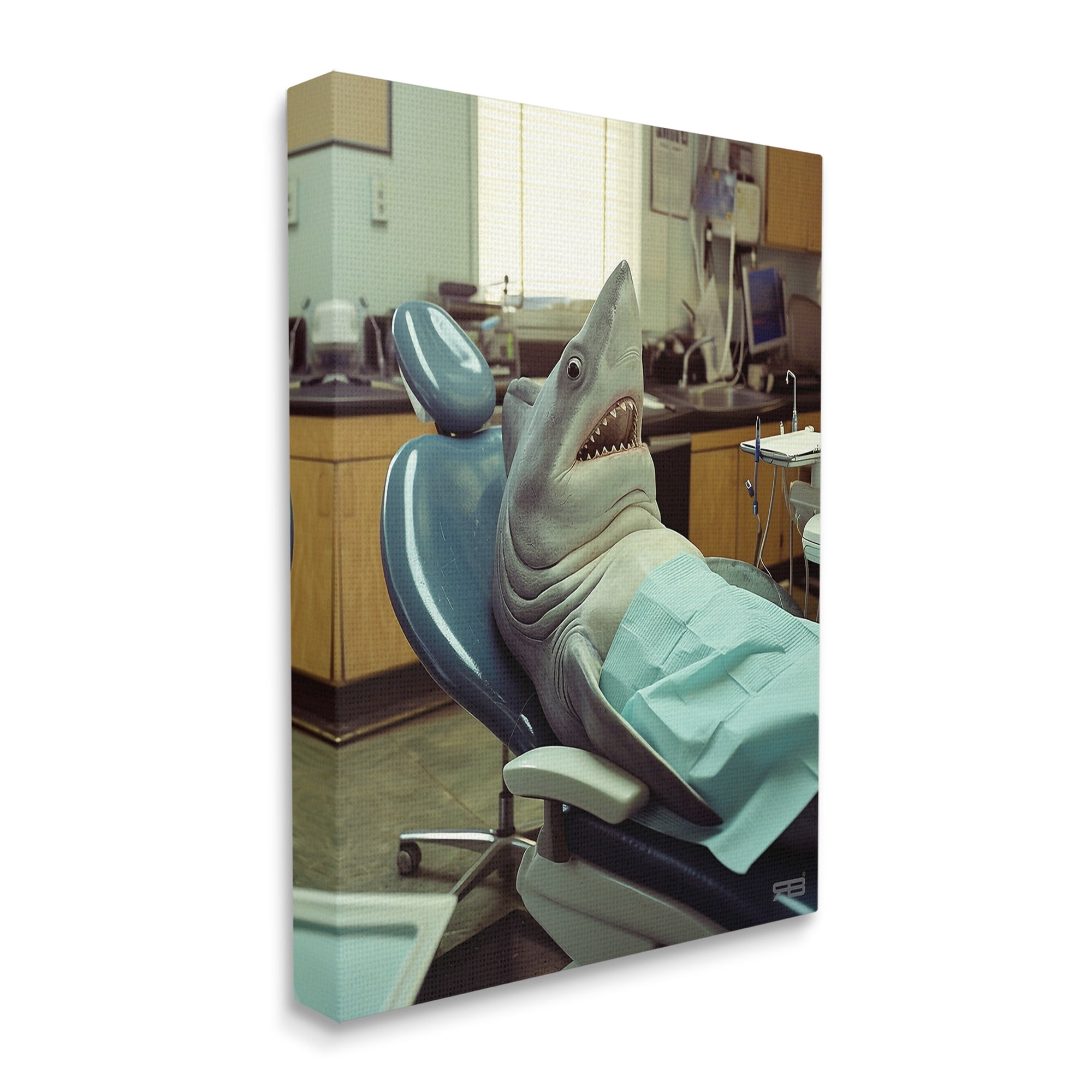 Stupell Industries Shark at Dentist Animals & Insects Painting Gallery Wrapped Canvas Art Print Wall Art, 24 x 30
