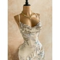 thumbnail image 6 of Women's Vintage Floral Print Draped Neck Layered Ruffle Hem Maxi Dress, Vacation Summer Style, 6 of 10