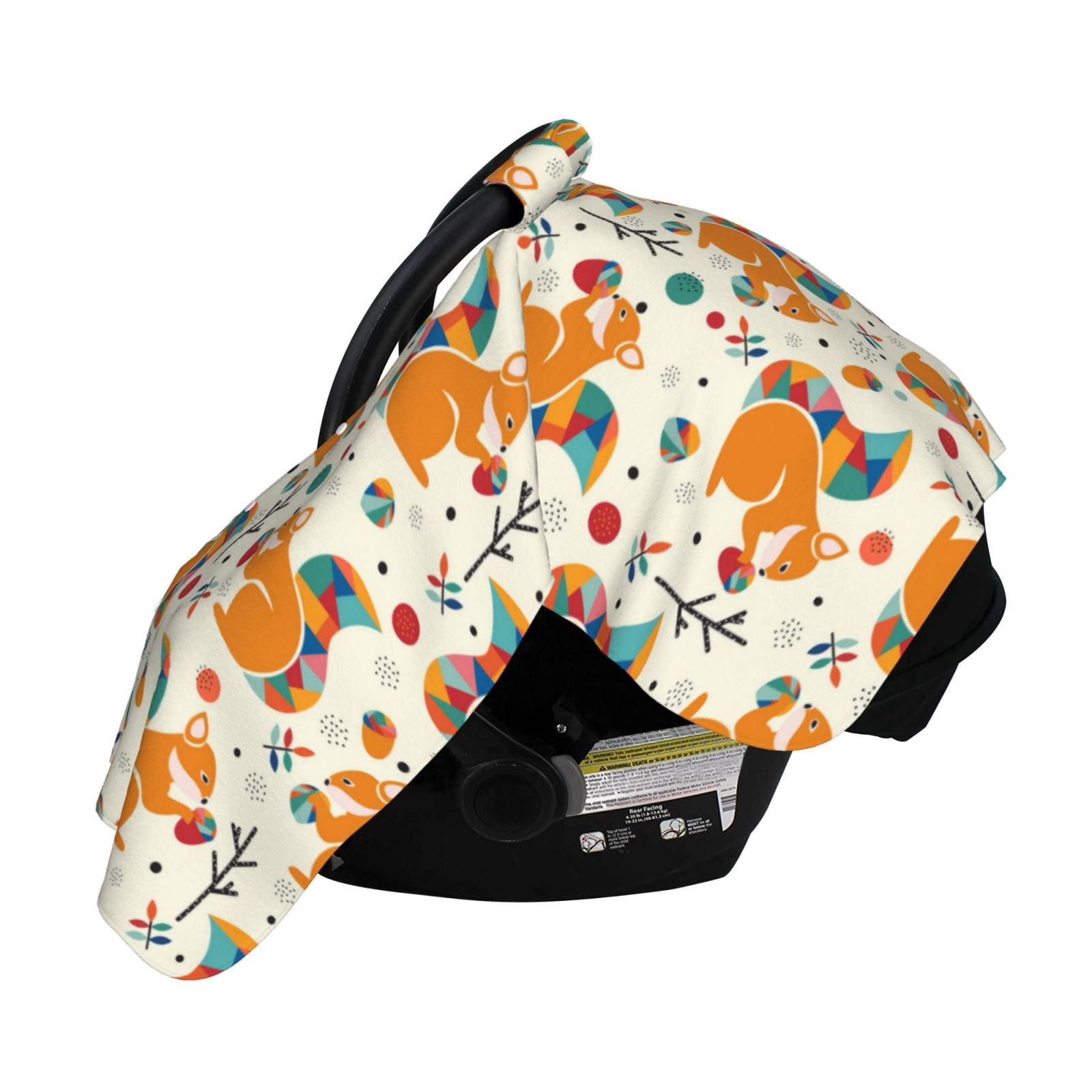 Naloa Squirrel With Colorful Tail Baby Car Seat Cover, Breathable Baby Carrier Cover, Multiuse Baby Carrier Cover & Nursing Breastfeeding Cover