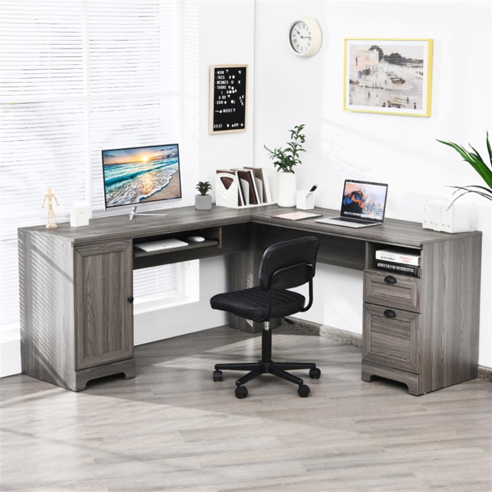 Demi Bonn 2-Drawer Home Office Desk with Steel Frame, Small Home Computer Desk Study Writing Table, Gray