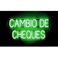 thumbnail image 1 of SpellBrite CAMBIO DE CHEQUES LED Sign for Business. 32.3" x 15.0" Green CAMBIO DE CHEQUES Sign Has Neon Sign Look With Energy Efficient LED Light Source. Visible from 500+ Feet, 8 Animation Settings., 1 of 4