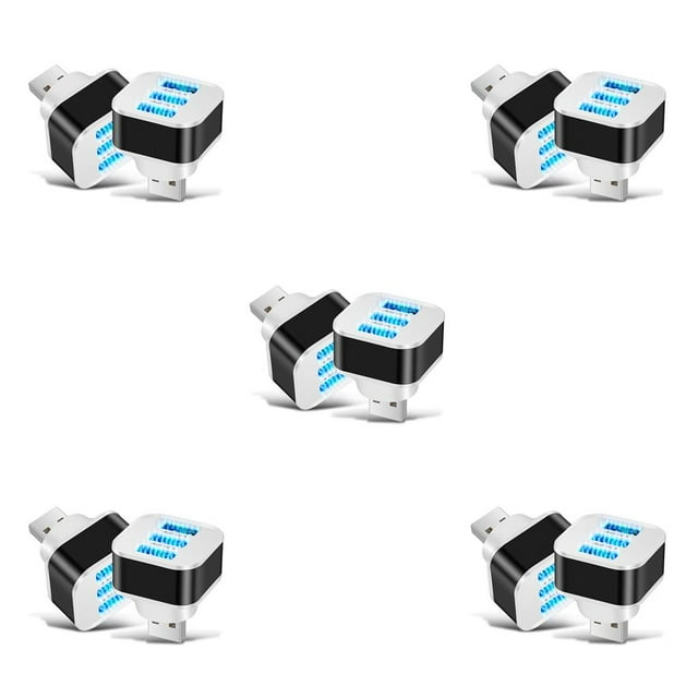 Transemion Charger USB Hub 3 Ports Electronic Expander with LED Indicator Splitter Portable Travel Adapter Office Upgrade for Tablet 2PCS 5Set