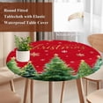 thumbnail image 4 of Christmas Tree Round Tablecloth, Fitted Table Cover with Elastic for 55"-60" Round Tables, Winter Snowflakes Xmas Pine Tree Red Table Cloth Outdoor Indoor Dinning Party Waterproof Tablecloths, 4 of 7
