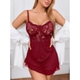 thumbnail image 6 of SHOWMALL Women's Lingerie Lace Nightdress Strap Chemise Underwire Bodysuit Sexy V Neck Sleepwear Burgundy 3XL, 6 of 7