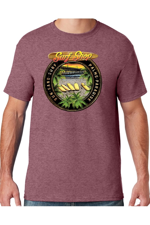 Mens Manu Bay Surf Company CIRCLE SURFING T-shirt, 5XL Vintage Heather Maroon
