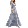 thumbnail image 3 of Sedceaty Women's Summer Long Beachwear Dress Ruffle Sleeve V Neck Boho Floral A-line Dress, 3 of 7