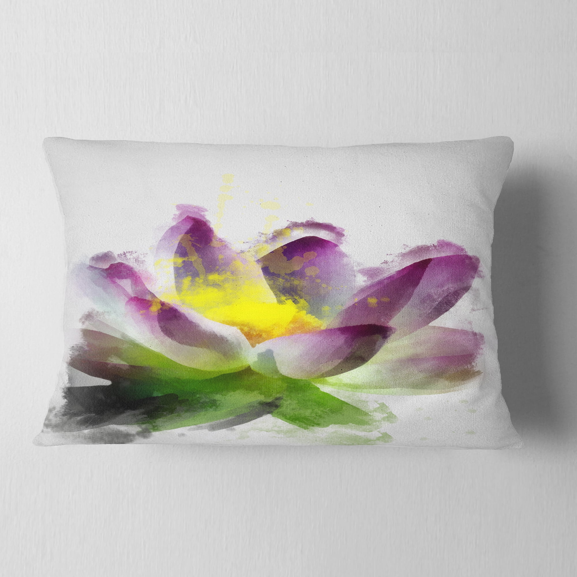 Designart Lotus Flower Sketch Watercolor - Floral Throw Pillow - 12x20