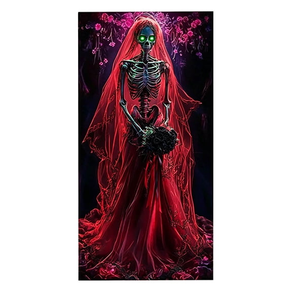 Halloween Decorations Door Cover, Large Scary Creepy Door Banner Bathroom Porch Door Backdrop House Halloween Party Decoration, 35*71 In Red