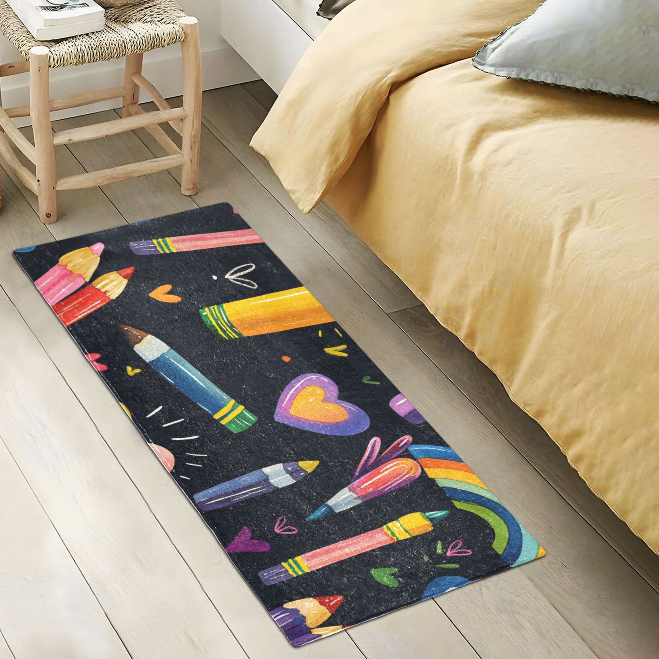 Crayons Rainbows Bathroom Rug 39x20 Non Slip Quick Dry Washable Bathroom Mats for Bedroom Living Room Kitchen