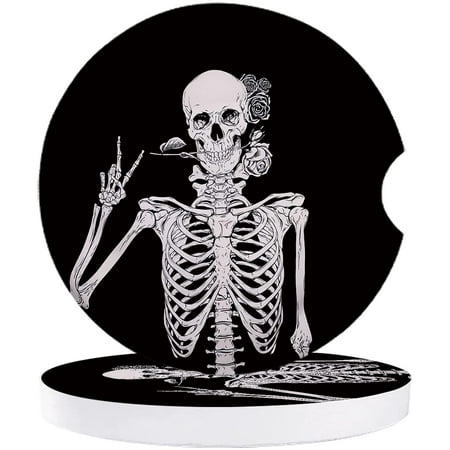 

FMSHPON Skull and Rose Black Set of 6 Car Coaster for Drinks Absorbent Ceramic Stone Coasters Cup Mat with Cork Base for Home Kitchen Room Coffee Table Bar Decor