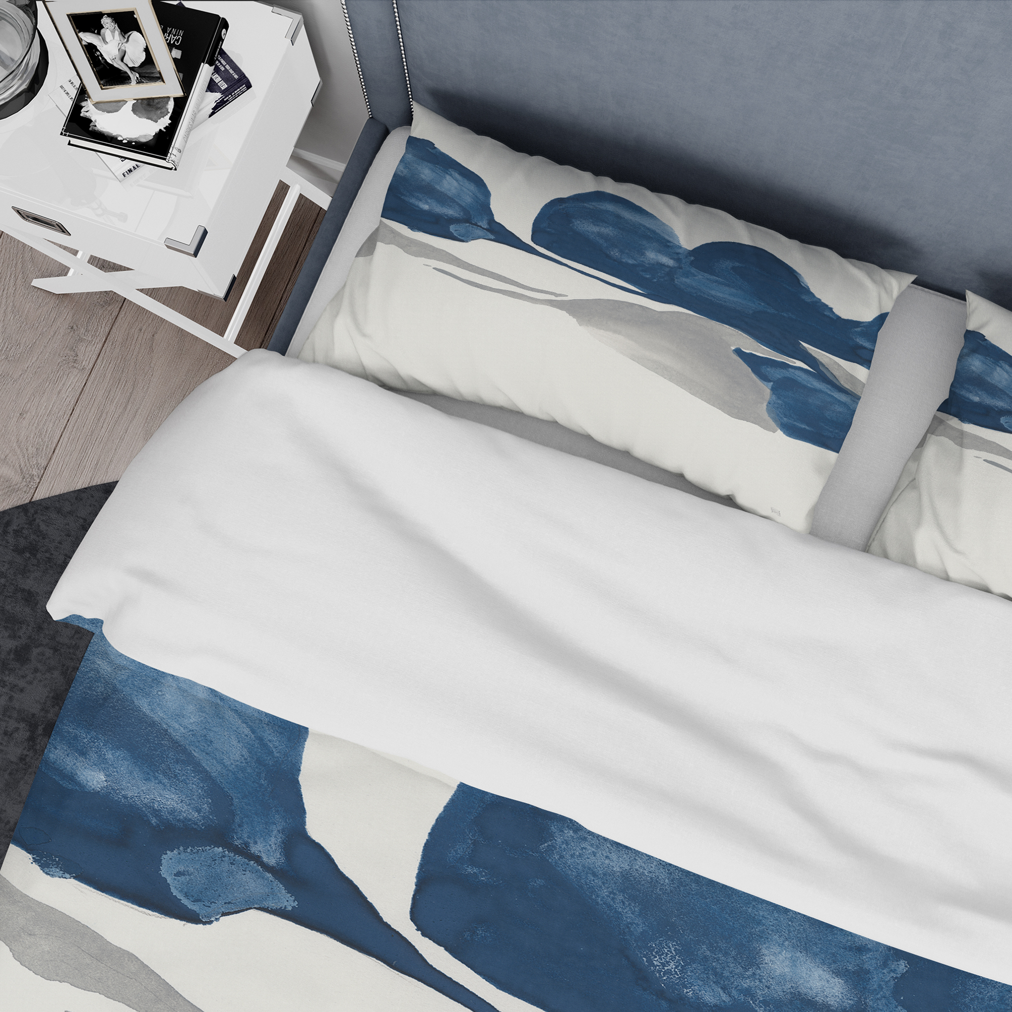 Designart 'Gouache Sapphire on Gray III' Geometric Duvet Cover Set