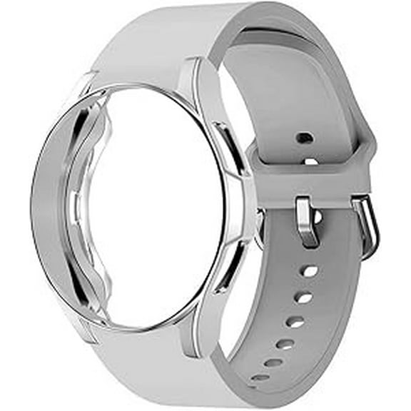 Tianle 20mm Watch Band,Compatible for Samsung Galaxy Watch 5 44mm,Soft Slim Silicone Strap with TPU Full Coverage Watch Case for Galaxy Watch 4 44mm Women Men Sport Bracelet Replacement,Official Gray