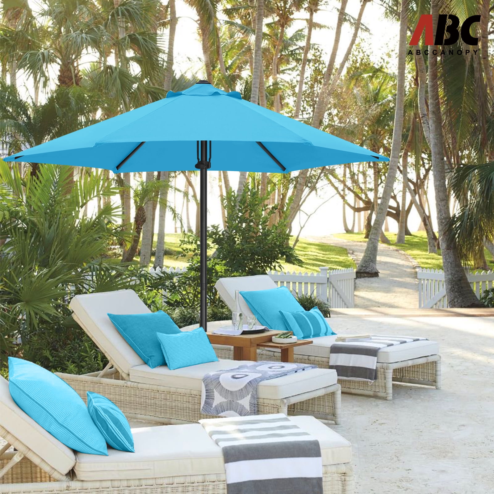 ABCCANOPY 7.5ft Outdoor Market Hand Push Patio Umbrella,12+Colors, Turquoise