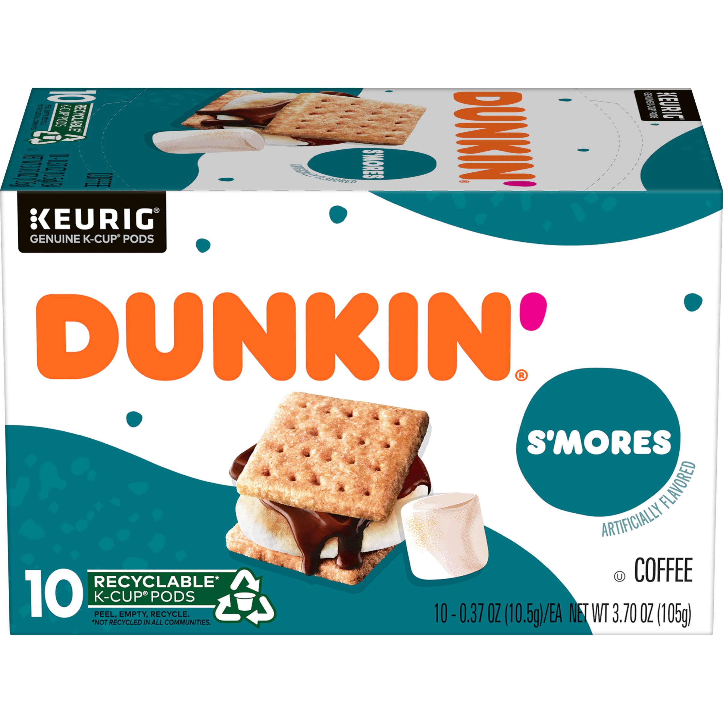 (6 Pack) Dunkin’ S’mores Artificially Flavored Coffee, Medium Roast, Keurig K-Cup Pods, 10 Count Box