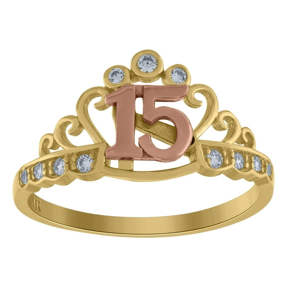 10k Two-tone Gold Womens Cubic-Zirconia 15 Anos Quinceanera Ring
