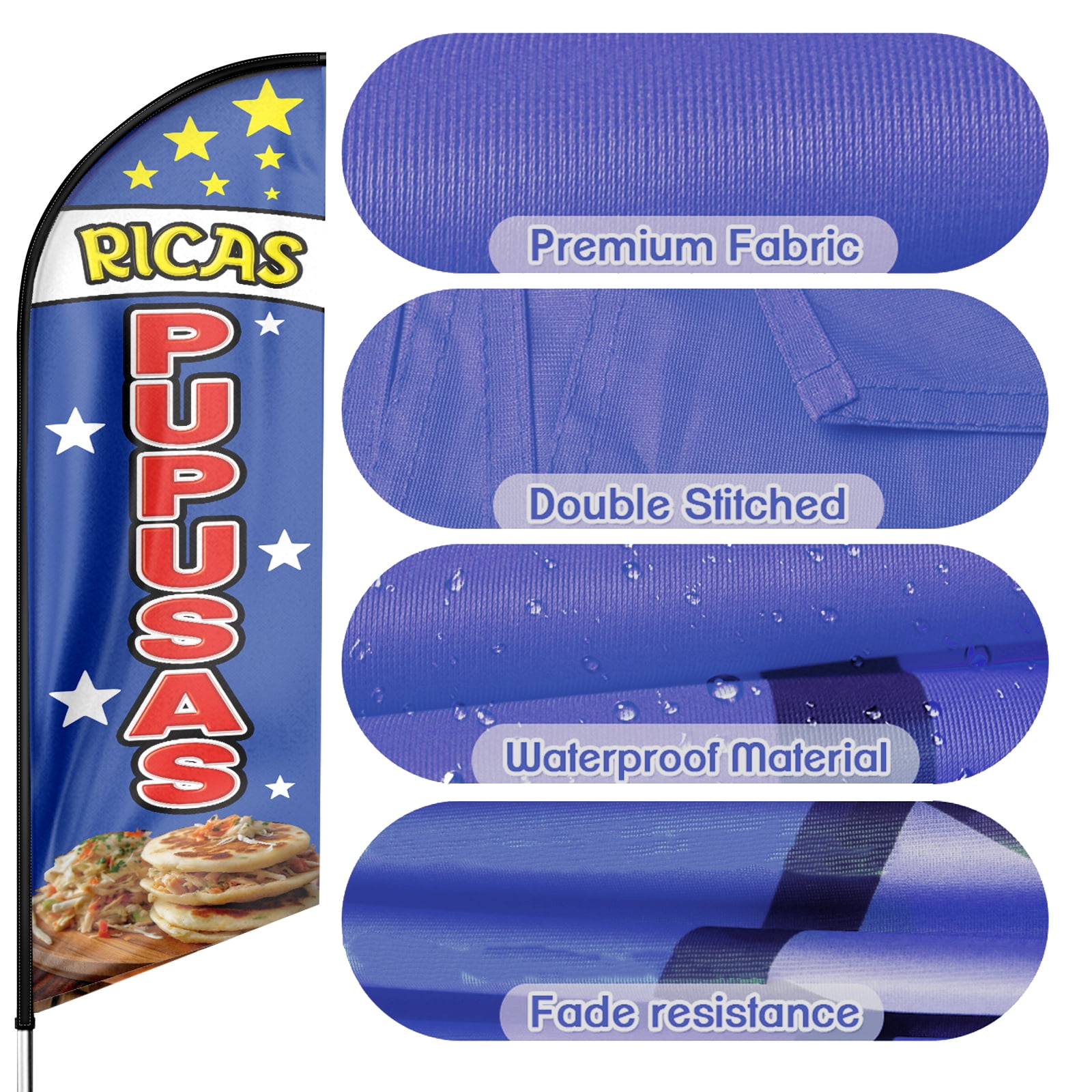 Ricas Pupusas Sign Feather Flag ,8FT Ricas Pupusas outdoor advertising flag, Ricas Pupusas Business Sign,Ricas Pupusas Swooper Flag（FLAG ONLY）