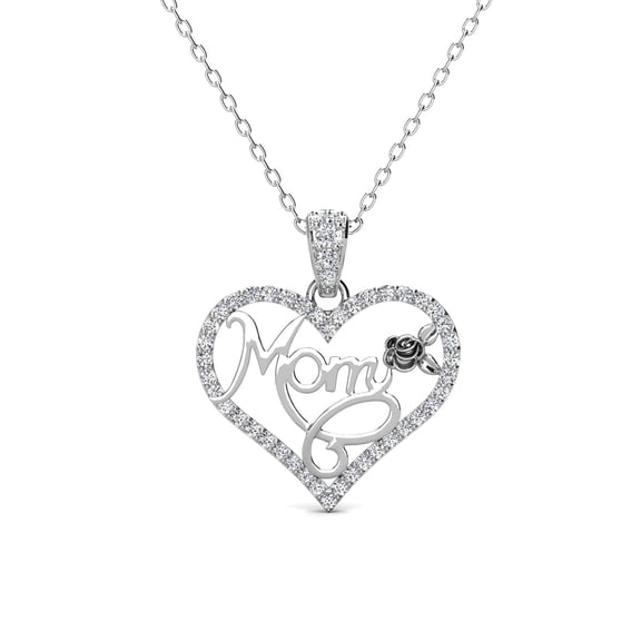 Cate & Chloe Rhonda 18k White Gold Plated Mom Heart Necklace with Swarovski Crystals for Women
