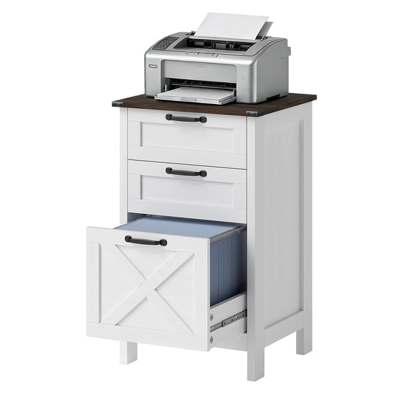 3-Drawer File Cabinet, Rustic Farmhouse Storage - Distressed White A4/Letter Size - Printer Stand for Office, Home