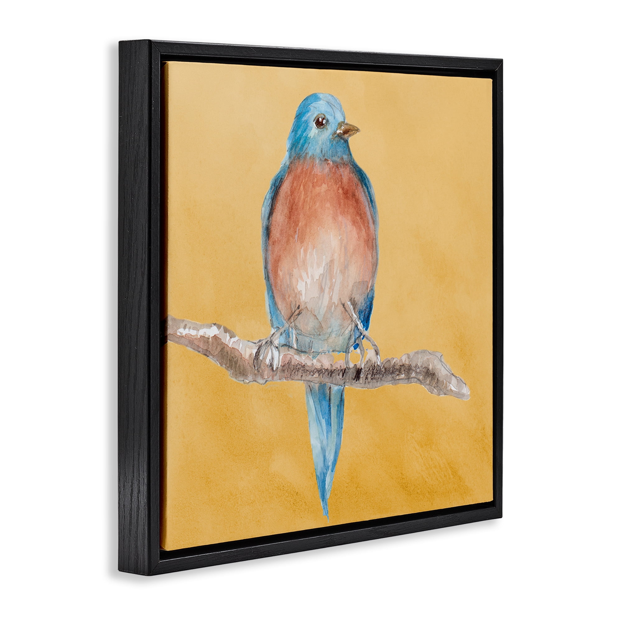 Stupell Industries Traditional Bluebird Perched Animals & Insects Painting Black Floater Framed Canvas Art Print Wall Art, 18 x 18