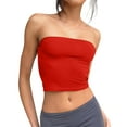 thumbnail image 2 of YDKZYMD Womens Tube Tops Strapless Bandeau Sleeveless Basic Cute Y2k Crop Tops Sexy Smocked Backless Layering Slim Fitted Skinny Tops Summer Junior Going Out Teen Girls Solid Tops Red XL, 2 of 7