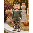 thumbnail image 5 of RUINIXCW Baby Girls Fall Outfit Long Sleeve Romper Camo/Floral Flared Pants Headband, 5 of 8