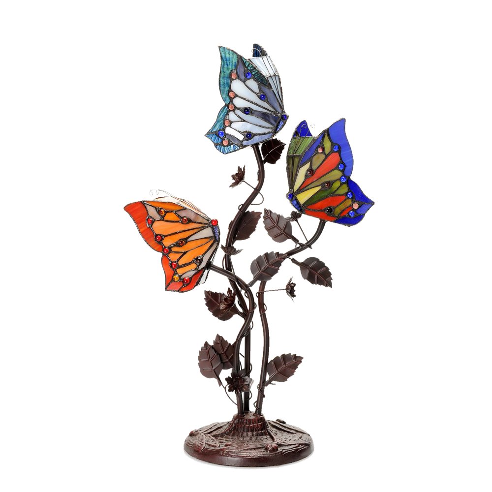 MultiColored 15inch Lighted Tiffany Style Two Butterfly Desk Lamp