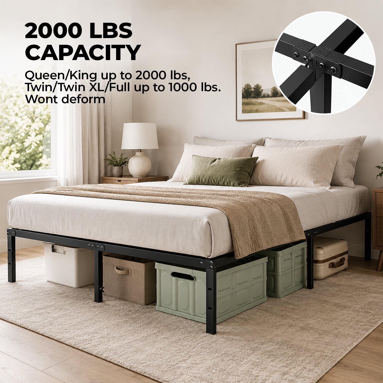 Alvantor Metal Platform Bed Frame 18 inch Tall, Heavy Duty Mattress Foundation, Easy Assembly, Black
