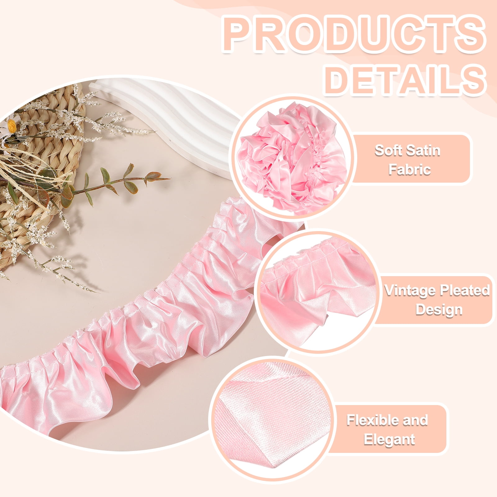 Uxcell 11 Yards 3D Pleated Chiffon Lace Trim 2" Width Satin Ruffle Ribbon Pleated Sewing Fabric Trim Cherry Pink