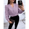 thumbnail image 3 of Women  Casual Long Sleeved Button Up Shirt, V Neck Chiffon Shirt, 3 of 5