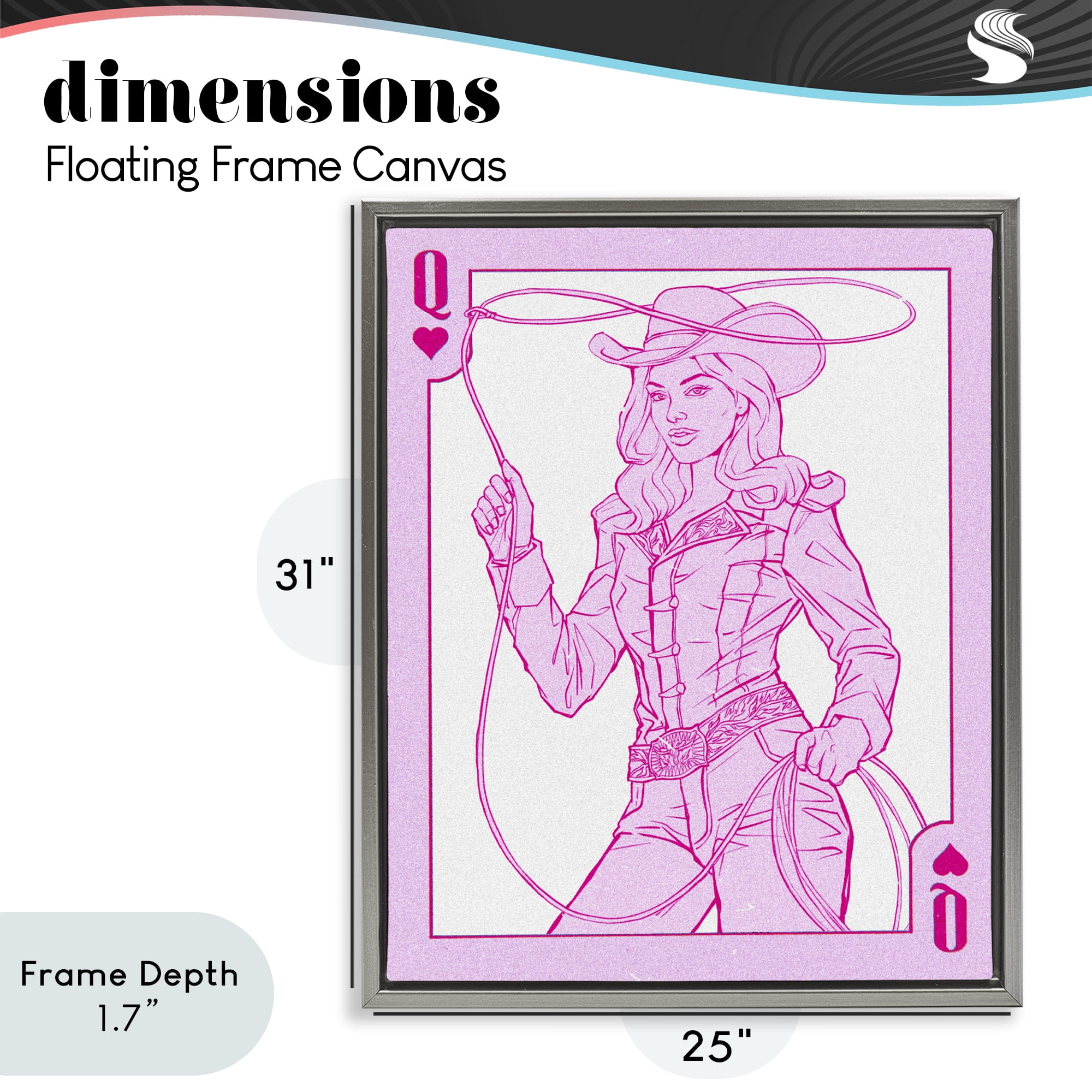 Stupell Industries Cowgirl Queen of Hearts Gray Framed Floater Canvas Wall Art, design by Ziwei Li