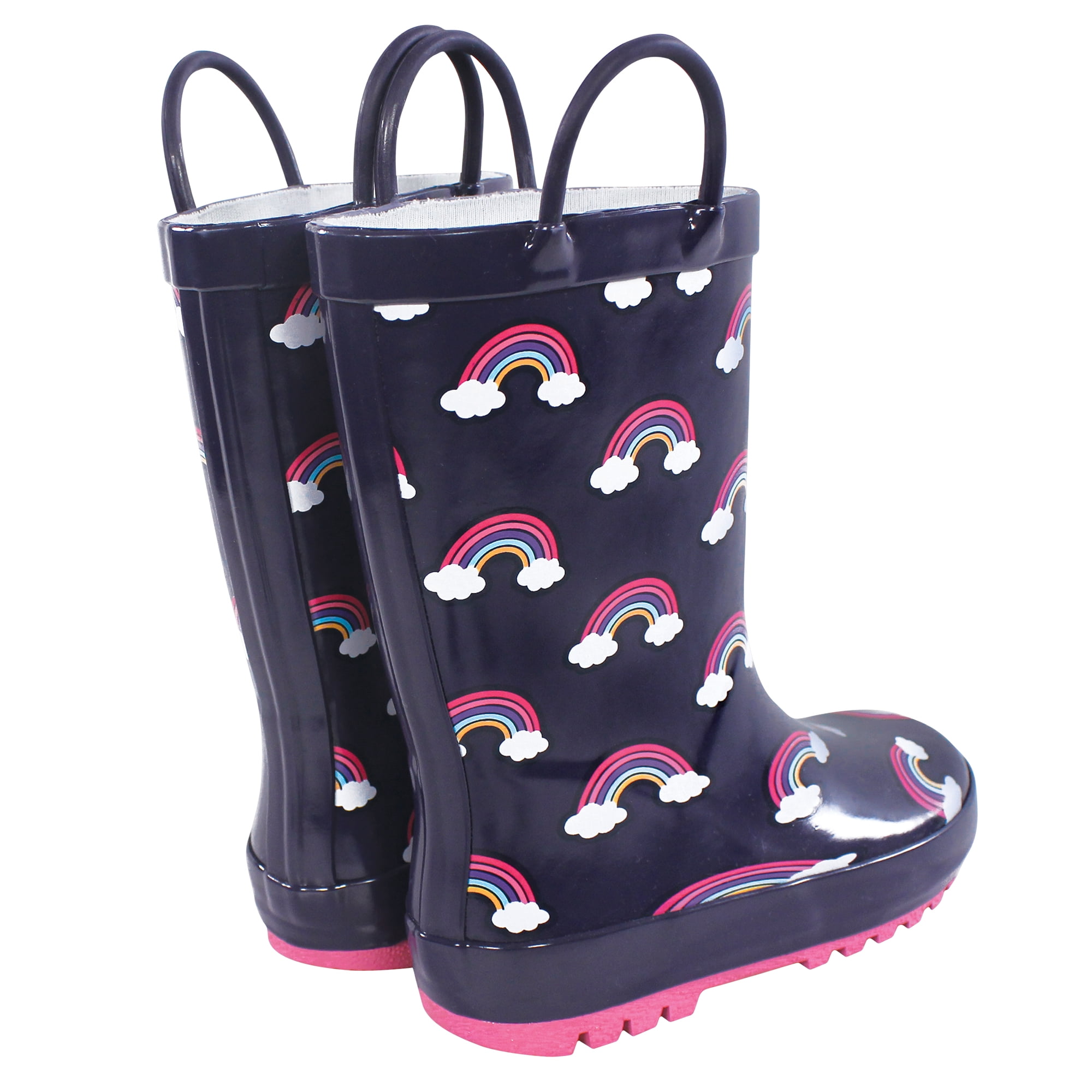 Hudson Baby Girls Rain Boots, Navy Rainbow, 12 Toddler