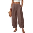 thumbnail image 2 of Linen Barrel Pants Women Cotton Palazzo High Waisted Balloon Pants Summer Casual Beach Boho Wide Leg Baggy Trousers Brown L, 2 of 8