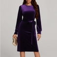 thumbnail image 4 of Cavosen Plus Size Sequin Cocktail Dress Crew Neck Long Sleeve Midi Evening Gowns Shirred Solid Ball Dress Elegant Wedding Guest Cocktail Party Dress, 4 of 8
