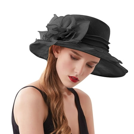 LSQii Womens Mesh Sunshade Hat Sun Beach Wedding Dress Cap Casual Flowers Leaf Large Brim Hat Spring Summer Temperament for Outdoor Beige Black