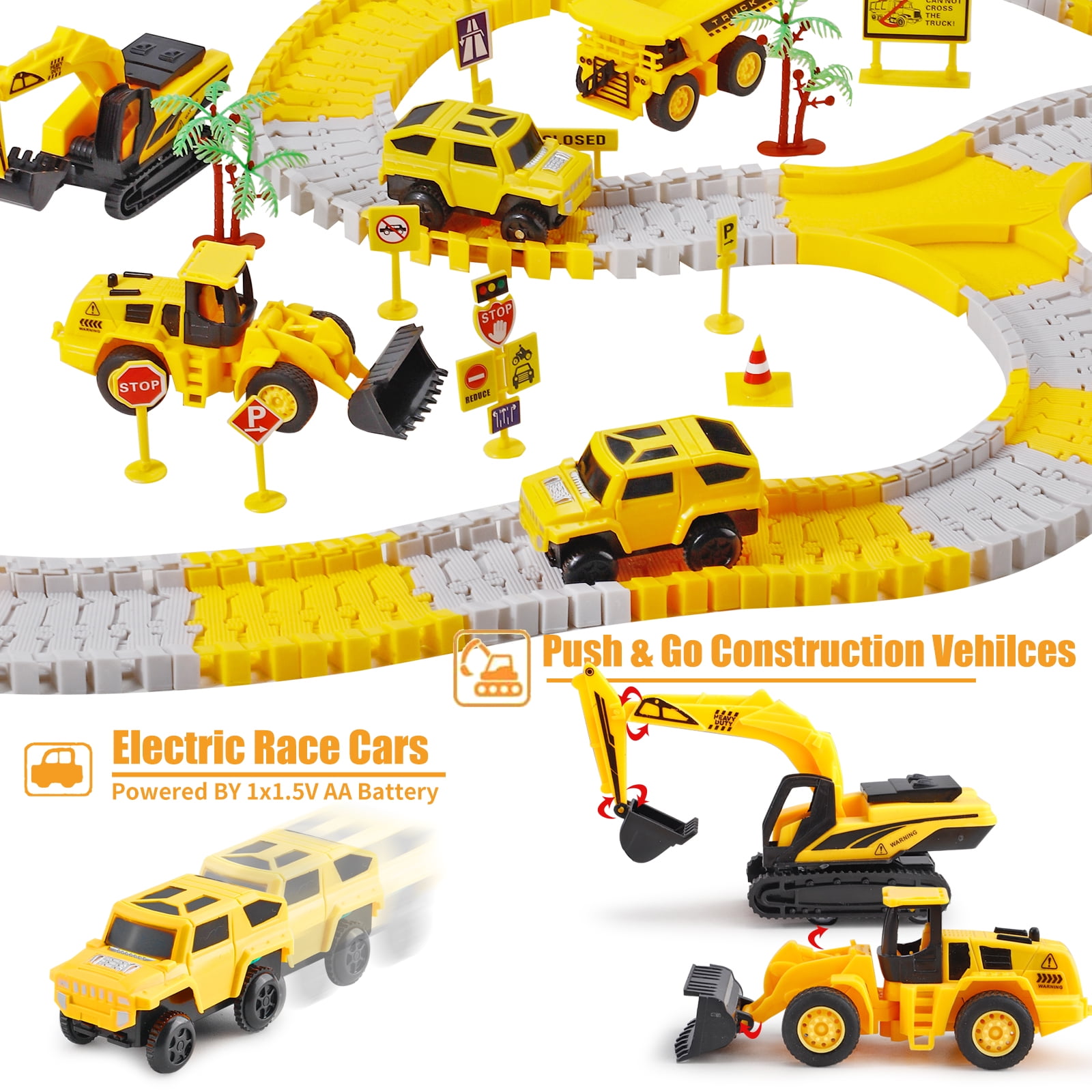 276pcs Construction Toys Race Tracks Toys for Boys 3-6 Years Kids Toys 5 PCS Construction Car and Flexible Track Playset