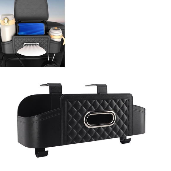 Xirurus Car Back Seat Organizer – Durable Plastic Multifunctional Storage Box with Cup Holder, Phone Stand & Tissue Tray for Universal Vehicle Fit