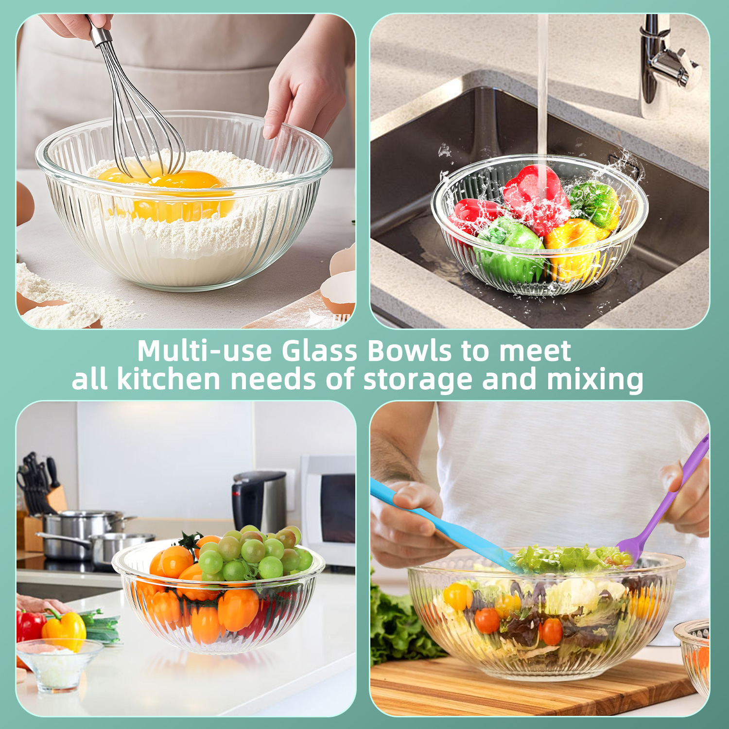 AOKIWO 11-Piece Glass Mixing Bowls with Lids and Baking Tools photo 4