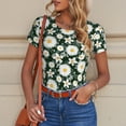 thumbnail image 6 of KLL Women 's Crew Neck Bodysuit Jumpsuits White Daisies and Bee Print Short onesies Stretch T Shirts, 6 of 7