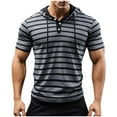 thumbnail image 2 of Nmnitkp Hoodies for Men High-Quality Fabric Men's Fashion Hoodies & Sweatshirts Striped Casual Sports Button Drawstring Short Sleeve Hooded Top Blouse Gray,2XL, 2 of 6