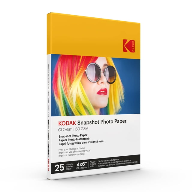 Papel fotográfico KODAK Glossy de 4 x 6 pulgadas, 180 g/m², 25 hojas (41303)