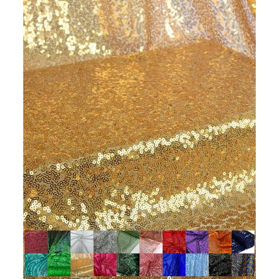 1 Yard (Gold) Sequin Fabric by the Yard 3 mm Glitter Embroidery Sparke Fabric for Sewing Dress Costumes Dancewear DIY Tablecloth Backdrop Party Decoration