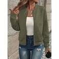 thumbnail image 4 of Women Round Neck Regular Sleeve Geometric Jacquard Bomber Jacket - Loose Fit, Army Green, S-5XL, Spring and Autumn, 4 of 7